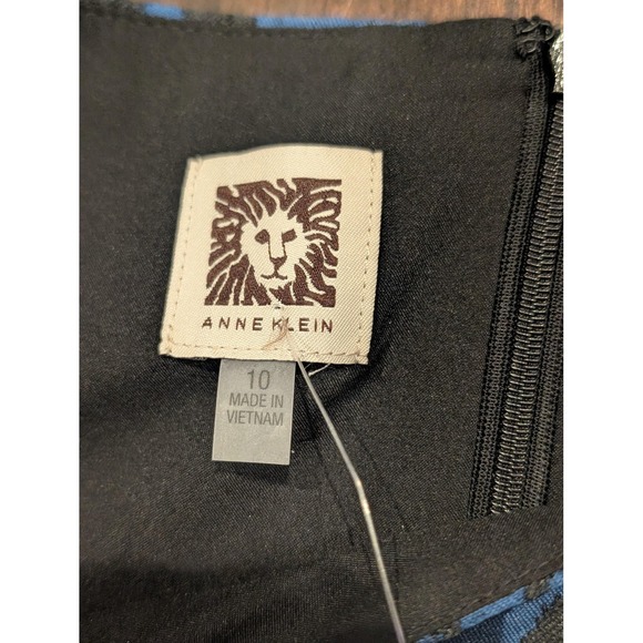 Vintage Anne Klein Dress Womens 10 Blue Black Chevron Belted Cocktail 00s Retro - Picture 4 of 12